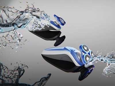 Modern Blue White Black Electric Shaver With Water Splash And Waterproof Design 3d model