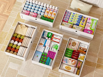 Neatly Organized Drawer Storage With Sorted Household Items And Daily Necessities 3d model