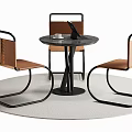Modern Dining Table Set With Round Black Tabletop And Brown Woven Chairs 3d model