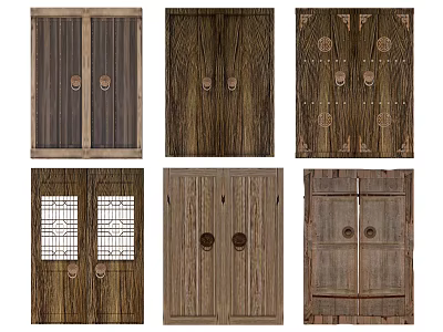 Various Wooden Double Doors With Classic Carved Details And Panel Designs 3d model