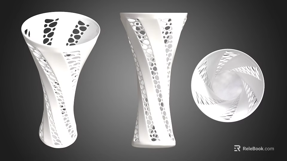 Modern White Floral Vases Featuring Perforated Spiral Designs And Elegant Decorative Style 3d model 