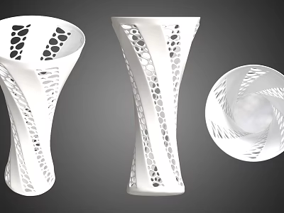 Modern White Floral Vases Featuring Perforated Spiral Designs And Elegant Decorative Style 3d model