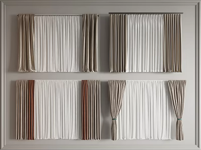 Various Curtain Styles With Beige Brown And White Colors For Interior 3d model