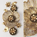 Golden Flower Shaped Wall Decor With Intricate Petal And Leaf Design