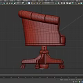 Green Leather Office Chair With Wooden Armrests And Rolling Wheels Base
