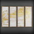 Abstract Blue And Gold Textured Wall Art With Four Panel Golden Frames