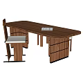 Modern Wooden Writing Desk With Oval Top Chair Open Book And Drawers