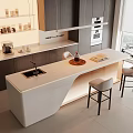 Modern Kitchen White Bar Counter With Sink Stools Dark Cabinets Window View 3d model