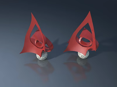 Two Red Swing Doors With Silver Spheres And Modern Design 3d model