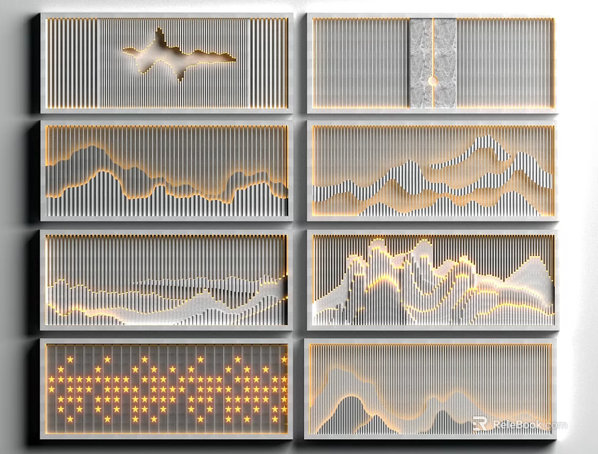 Modern Building Exterior Wall With Decorative Textured Panels And Geometric Patterns 3d model