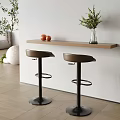 Wooden Bar Counter With Two Brown Bar Stools Decorated Oranges Green Plant Vase Light Wall