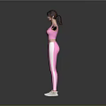 Woman in Pink Sports Bra and Leggings Stretching Arms Against Grey Background in White Sneakers