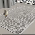 Light Gray Striped Square Carpet In Bright Living Room With Table Lamp