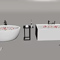 Luxurious White Round And Rectangular Bathtubs With Red Petals Scented Candles And Slippers 3d model