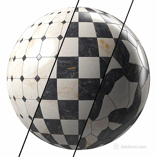 Decorative Sphere Construction Components with Checkerboard Pattern and Geometric Shapes in Marble Like Mosaic Design 3d model