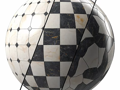 Decorative Sphere Construction Components with Checkerboard Pattern and Geometric Shapes in Marble Like Mosaic Design 3d model