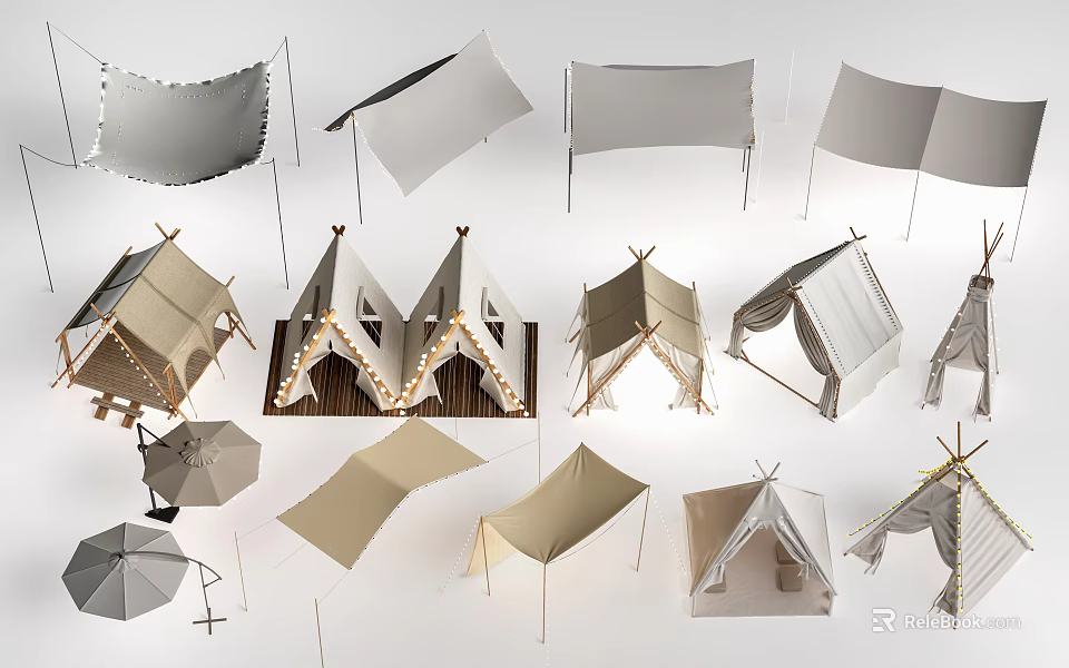 Tent Collection Featuring Various Outdoor Camping Design Styles And Structures 3d model 