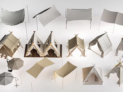 Tent Collection Featuring Various Outdoor Camping Design Styles And Structures 3d model