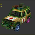 Orange Off Road Vehicle With Red Cross Symbol Roof Rack Carrying Luggage For Rescue Missions