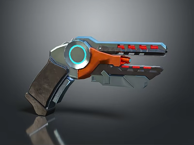 Futuristic Sci Fi Pistol Weapon With Blue Glowing Ring And Orange Accents 3d model