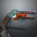 Futuristic Sci Fi Pistol Weapon With Blue Glowing Ring And Orange Accents