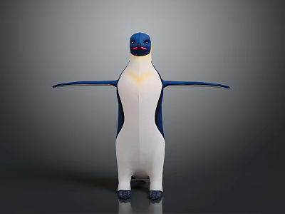 Penguin Plush Toy With Blue Head Yellow Chest And Open Wings Standing 3d model