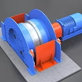 Industrial Winch Equipment With Blue Orange Drum Motor And Metal Base