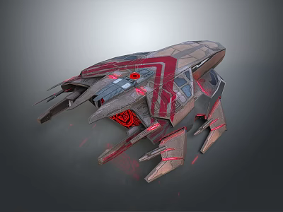 Futuristic Sci Fi Spaceship With Sharp Edges Red Accents And Glowing Details 3d model