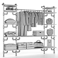 Organized Industrial Metal Rack With Hanging Clothes Folded Clothes Storage Boxes And Bags