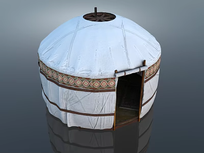 Traditional White Yurt With Decorative Band And Dome Shaped Roof Design 3d model