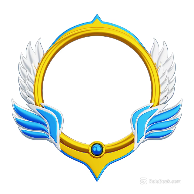 Elegant Decorative Ornament Set With Golden Ring White And Blue Wings And Blue Gemstone 3d model 