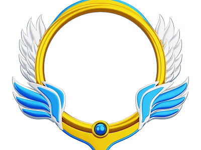 Elegant Decorative Ornament Set With Golden Ring White And Blue Wings And Blue Gemstone 3d model