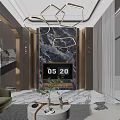 Modern Living and Dining Room Interior Design With Marble Wall Sofa TV And Chandelier
