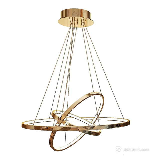 Modern Gold Metal Chandelier With Sleek Circular Rings And Contemporary Hanging Design 3d model 