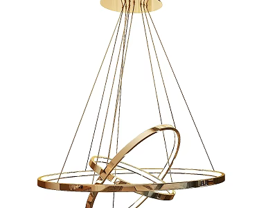 Modern Gold Metal Chandelier With Sleek Circular Rings And Contemporary Hanging Design 3d model