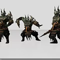 Game And Movie Character Horned Armored Fantasy Warrior Wielding Weapons In Different Battle Stances
