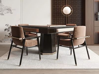 Modern Chinese Entertainment Table With Armchairs And Traditional Ink Painting Decor 3d model