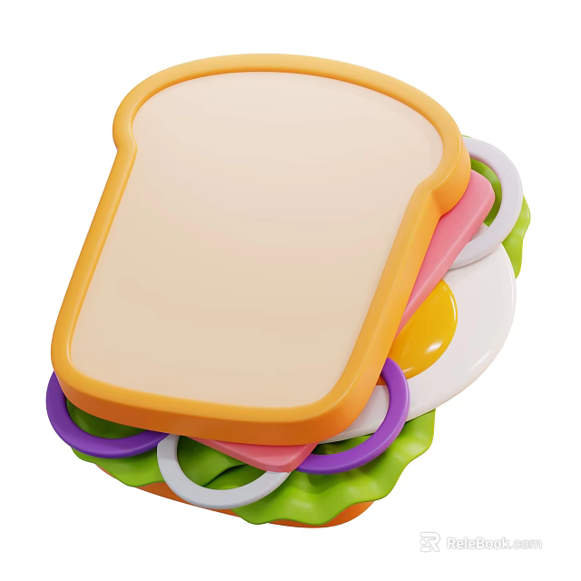 Delicious Colorful Sandwich With Fresh Bread Egg Lettuce And Onion Layers 3d model 