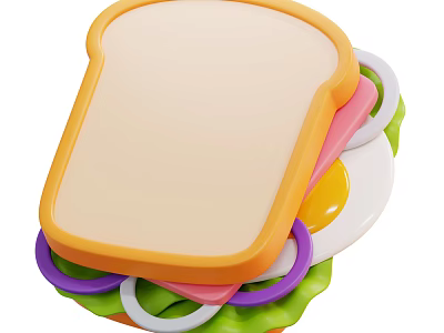 Delicious Colorful Sandwich With Fresh Bread Egg Lettuce And Onion Layers 3d model