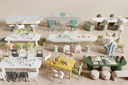 Modern Children's Table and Chair Children's Table and Chair Combination Children's Building Table Handmade Table Children's Chair 3d model
