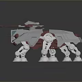 White Mechanical Sci Fi Quadruped Creature With Red Cannon And Legs 3d model