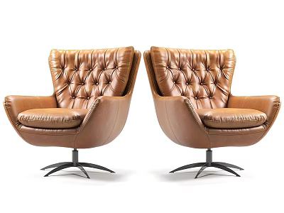 Two Brown Leather Office Chairs With Tufted Design And Swivel Base 3d model