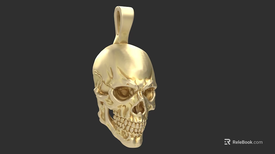 Golden Skull Shaped Pendant Jewelry Piece With Intricate Craftsmanship And Shiny Finish 3d model 