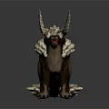 Mythical Creature Character With Brown Body Red Eyes Horned Appendages And Scaled Features