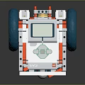 White Mechanical Robot With Blue Large Wheels Orange Red Details And Body Structure