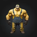 Muscular Minion Character Design With Blue Overalls And Single Goggle 3D Render