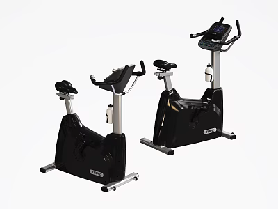 Two Black Stationary Exercise Bikes With Display Screens And Ergonomic Handlebars For Home Gym Workout 3d model