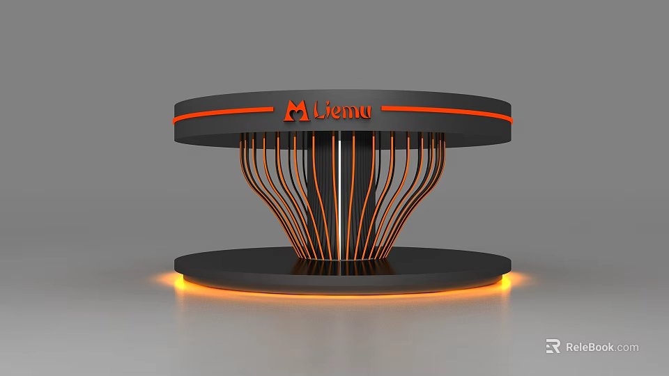 Modern Liemu Display Showcase With Black Orange Accents Circular Design Illuminated Base 3d model 