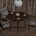 Outdoor Terrace Round Table And Four Chairs Set With Wooden Floor And Hanging Lamp