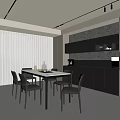 Modern Restaurant Interior With White Blinds Gray Chairs Dining Table Textured Wall And Cabinets